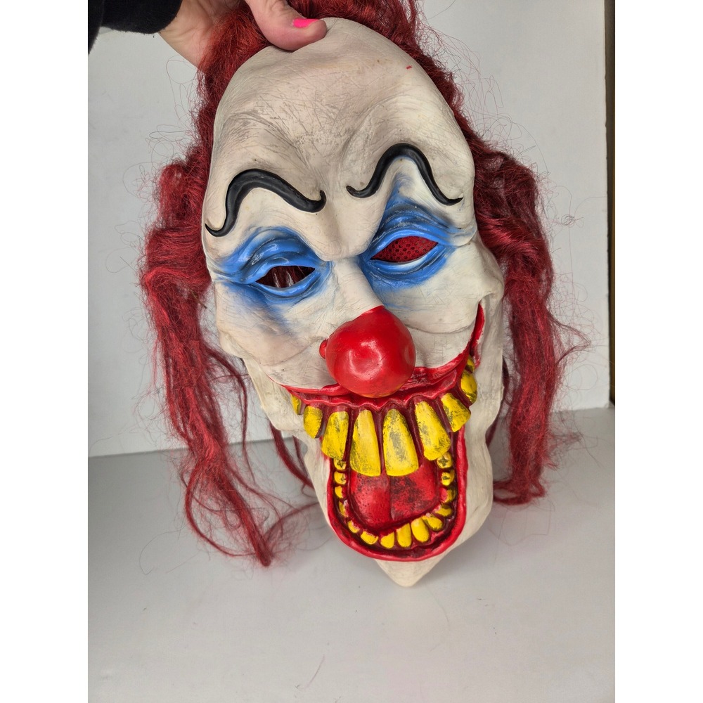 Scary Evil Clown Halloween Mask Red Hair Big Teeth Horror Costume Killer Klown - Picture 2 of 8